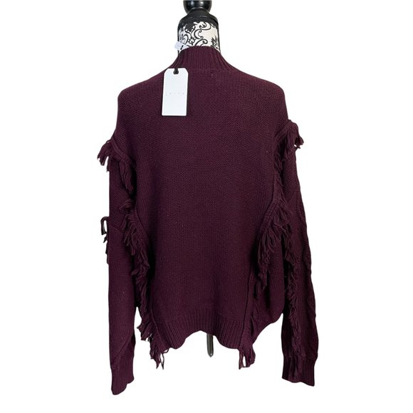 Leith | Women's Cable Knit Fringe Burgundy Maroon Red Sweater 1X - Picture 5 of 7